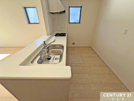 �L�b�`�� �t���b�g�ȃ��[�N�g�b�v�͂��|�����ȒP�ɍs���܂��B
�H���̏��������₷��3���^�C�v�̃R������傫�ȃV���N���t�����J�E���^�[�L�b�`���ł��B