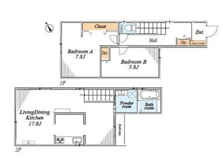 Ԏ} 2KLDK17Ɛ܂Ƃ߁AƎtAŊB
1K͗m2ŁAqXy[XɂԎłB