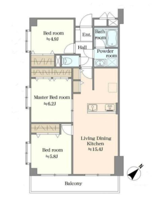 �Ԏ��} 5�K�E�쓌�p�����Œ��]�A�z����ǍD��3LDK�I
�Ζʎ��L�b�`����z����LDK15.4���͉Ƒ��c���ɂ��s�b�^���ȋ�Ԃł��B
