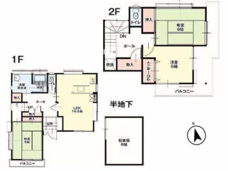 �Ԏ��} �����3LDK�I3�ʍ̌��ŗz����ǍD��LDK10.5���B
1�K��2�K�ɘa��������A�q�ԂƂ��Ă͂������A�Q���Ƃ��Ă�������肨�g�����������܂��B