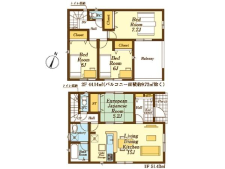 �Ԏ��} �Ζʎ��L�b�`���E���r���O�X���[�K�i���̗p�����Ƒ��Ƃ̉�b���e��LDK15���B
1�K�a���͋q�Ԃ�Q���A�L�b�Y�X�y�[�X�ɂ����p�ł��܂��I