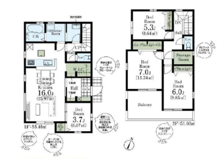 �Ԏ��} �Ζʎ��L�b�`���E���r���O�X���[�K�i���̗p����LDK16���I�Ƒ��Ƃ̉�b�����R�Ƒ����邠�������ȋ�Ԃł��B