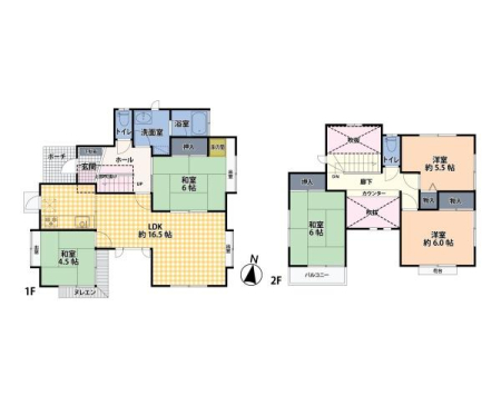 �Ԏ��} ���Ƒ��������Ă����S��5LDK�I
������̔G�ꉏ��o���R�j�[�ŁA�z������ƒʕ��ɗD�ꂽ�S�n�悢�Z�܂��B
1�K�ɘa����2��������A�����I�ȓ����◈�q���ɂ��_��ɑΉ��\�B