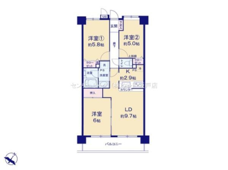 �Ԏ��} �쓌�����A5�K����4�K�����ŗz����E�ʕ��ǍD��3LDK�I
�Ζʎ��L�b�`����z����LDK12.6���͉Ƒ��̉�b���e�ޖ��邢��Ԃł��B