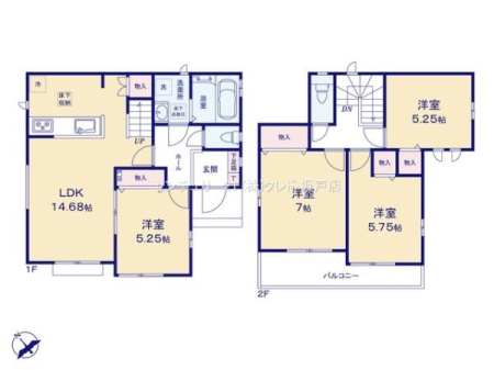 �Ԏ��} �S�����쐼����4LDK�I
LDK14.68���ɂ͑Ζʎ��L�b�`���E���r���O�K�i���̗p���A�Ƒ��Ƃ̉�b���e�ޖ��邢��ԂɁB