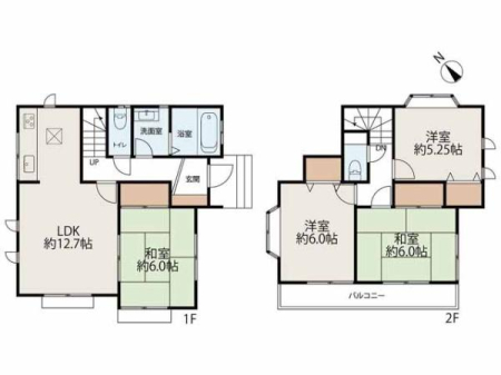 �Ԏ��} �S����2�ʍ̌��Ŗ��邭�A�Ƒ��݂�Ȃ����K�ɕ�点��4LDK�B
LDK12.7���Ƙa��6�����אڂ��A�����J����Ζ�18.7���̍L�X�Ƃ�����ԂɁB