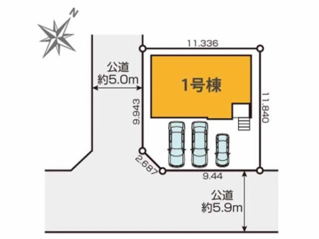 ���} �쐼��5���~�쓌��5.9���̊p�n�ɖʂ����̌��E�ʕ��ǍD�ȏZ�܂��B
��40�؂̕~�n�ɂ͕���3�䒓�ԉB
����������u�����ցv�w���k��15���B