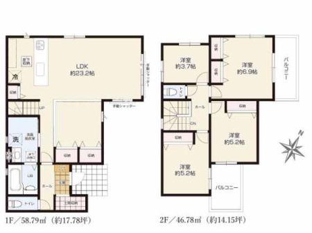 �Ԏ��} ��������z�����J���I��LDK21.3���B
��e�ʂ̃��l���ɂ�WIC�Ȃǎ��[���[���I�q��ĉƑ��ɂ��I�X�X���̂SLDK�̊Ԏ��ł��B