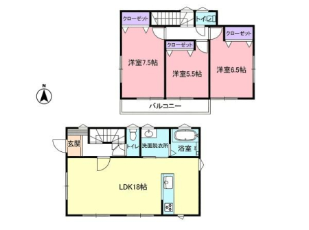 �Ԏ��} �Ƒ��Ƃ̉�b���e��LDK18���~�Ζʎ��L�b�`���B
�L�b�`���E�o�X�E���ʎ��̐�����1�����ɂ܂Ƃ߂��Ǝ����N�݌v�I