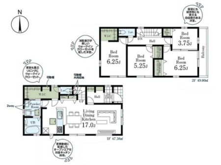 �Ԏ��} �q��ĉƑ��ɂ��I�X�X����4LDK�IWIC��1.2�K�̊e�K�ɍ̗p���A���[���[���̊Ԏ��ł��B