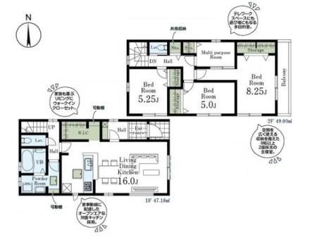 �Ԏ��} �Ǝ������ɔz�������I�[�v���G�A�ȑΖʎ��L�b�`�����̗p����LDK16���B�Ƒ��Ƃ̉�b���e�ޖ��邢��Ԃł��B