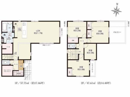 �Ԏ��} �Ƒ����W�܂�LDK�́A��21.7���̊J���I�ȑ��ԁB
���ւ̓y�Ԏ��[�ɉ����A���փz�[�����璼�ڃA�N�Z�X�ł���WIC�A���l���ɂȂǎ��[�L�x�I
�������������A�q��ĉƑ��ɂ������߂�4LDK�B