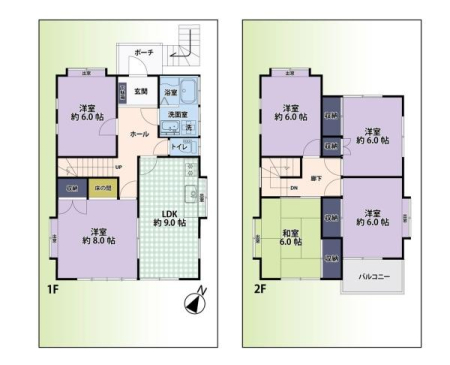 �Ԏ��} 6LDK�E�̊Ԏ��v�����́A3���㓯�����Ƒ��ɂ��Ή��\�ł��܂��B
1�K��2�K�Ő����G���A�𕪂��₷���A�񐢑ѓI�Ȏg�������z��ł��܂��B