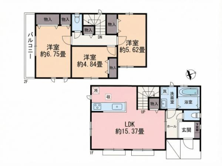 �Ԏ��} �Ζʎ��L�b�`���E���r���O�K�i���̗p���A�Ƒ��Ƃ̃R�~���j�P�[�V�������e��LDK15.37���B������o���R�j�[�ɂ͗z������ǍD�ł��B