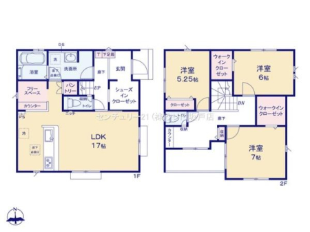 �Ԏ��} ������Ŗ��邢3LDK�I
�J���I��LDK17���𒆐S�ɁA�Ƒ����������Ɖ߂������Ԑ݌v�B
�t���[�X�y�[�X��2WIC�ASC�Ȃǂ������d�l�B