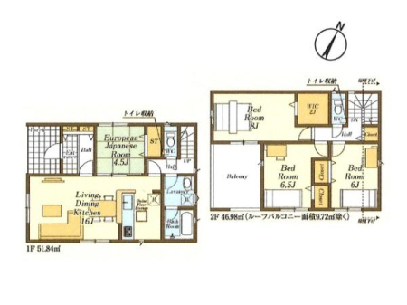 �Ԏ��} �Ζʎ��L�b�`���E���r���O�X���[�K�i���̗p����LDK16���B1�K�̘a��4.5���́A�q�Ԃ�L�b�Y�X�y�[�X�ȂǑ��ʂɊ��p�ł��܂��B