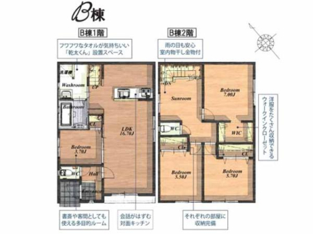 �Ԏ��} �쐼�����Ŗ��邢4LDK+WIC�I
���ړI�Ɏg�p�ł���1�K�m������B
2�K�Ɏ����������t���̃T�����[���I