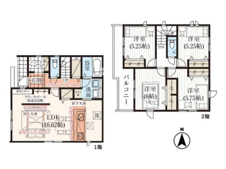 �Ԏ��} �܏�V��ŊJ�������ӂ��16.62����LDK�ILDK���ɂ̓J�E���^�[�t����2.62�����[�N�X�y�[�X������A���q�l�̃��r���O�w�K�ɂ��҂�����ł�