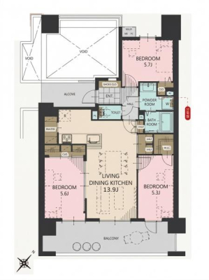 �Ԏ��} �쓌�����E�ŏ�K��12�K�����ɂ���������E���]�ǍD�I
�e�������[�ɉ����A�p���g���[��WIC�Ȃǎ��[�L�x�ł��B
�q��ĉƑ���y�b�g�ƕ�炷���v�w�ɂ��������߂�3LDK�B