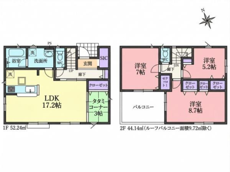 �Ԏ��} �����3LDK�{���[�t�o���R�j�[�I
LDK17.2���ɗאڂ���3���̃^�^�~�R�[�i�[�t���B
�x�r�[�J�[�����܂�SIC�A�e�����Ɏ��[�t���B