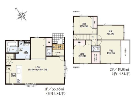 �Ԏ��} 23.7����LDK�ɂ́A�l�C�̑Ζʎ��L�b�`���E���r���O�K�i���̗p���A�u�������܁v�u��������v�������n��A�Ƒ��̏Ί炪���ӂ���ԂƂȂ��Ă��܂��B