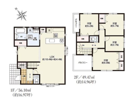 �Ԏ��} �Ƒ��c���̎��Ԃ��߂���LDK�́A�L�X22.8���I�Ԏd�؂��LDK18.4���Ɨm��4.4���ɕ����邱�Ƃ��\�ł�