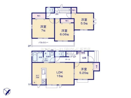 �Ԏ��} �����̂܂Ƃ܂����A�Ǝ��̂��₷�����K�ȊԎ��B
�Ζʎ��L�b�`������͉Ƒ��e���̃��r���O�𒭂߂邱�Ƃ��ł��܂��B
�Ƒ��S�������ꂼ��̂������������Ƃ��ł���4LDK�ł��B