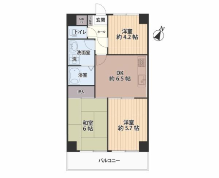 �Ԏ��} �y�쓌������3DK�E2�K�����z
�a��1�����A�m����2��������A�Q���Ə��ցE������ȂǗp�r�ɍ��킹���g�������\�B�쓌�����o���R�j�[����z���������ޖ��邢�Z�܂��B