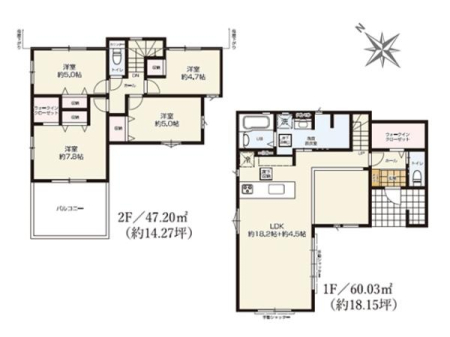 �Ԏ��} 22.7���̍L�XLDK�́A���Ƒ���������芰������ԁB�����͊Ԏd�؂��݂��āA18.2����LDK��4.5���̗m���ɕ����邱�Ƃ��\�ł��B