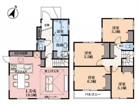 �Ԏ��} �L�X�Ƃ���19.5���̃��r���O��z����4LDK�B
�Ƒ����L�̃X�y�[�X�͂�Ƃ肠�铮�����m�ہB�i�Z��Ƃ��Ă��������߂̏[���ݔ��E�d�l�ł��B