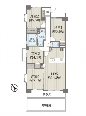 �Ԏ��} �쐼�����ŗz������ǍD��4LDK�I
�J�������ӂ��e���X�Ɛ�p�낪����A�K�[�f�j���O��e�B�[�^�C�����y���ނ��Ƃ��ł��܂��B