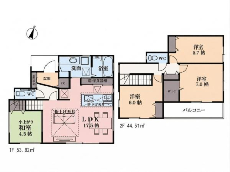 �Ԏ��} �J�������ӂ��܏グ�V����̗p����17.5���̍L�XLDK�B�אڂ���4.5���̏��オ��a���́A���q�l�̂����Q��Ǝ��X�y�[�X�ɑ劈��B