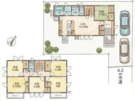 �Ԏ��} �S�������[�A2�K�ɂ����ʑ䂪�����Ƒ��ł����K�ɕ�点��@�\���̍���6LDK�B1�K�̘a���͋q�Ԃ������ɂ��������߂ł��I