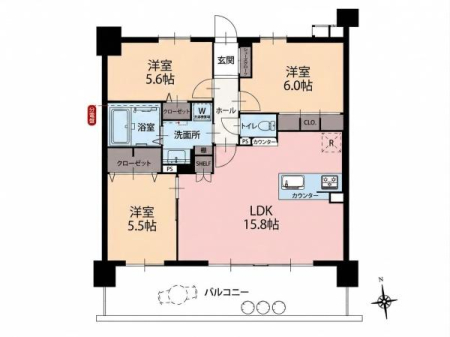 �Ԏ��} ������ŗz����E�ʕ��ǍD��3LDK�B
�Ζʎ��L�b�`����z����LDK15.8���́A�Ƒ��Ƃ̉�b���e�ޖ��邢��ԁI