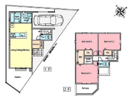 �Ԏ��} �Ζʎ��L�b�`����z���������t���A�^�C�v��LDK�B�L�b�`���E�o�X�E���ʑ��1�����ɏW�񂵂������W���݌v�ŉƎ�������UP�I