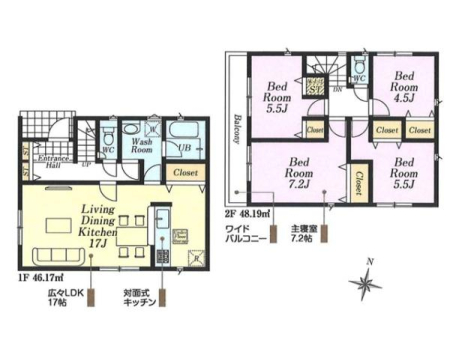 �Ԏ��} �q�������⃏�[�N�X�y�[�X�ȂǁA���C�t�X�^�C���ɍ��킹�đ��ʂɎg����4LDK�B�q��ĉƑ��ɂ��s�b�^���ȊԎ��ł��B